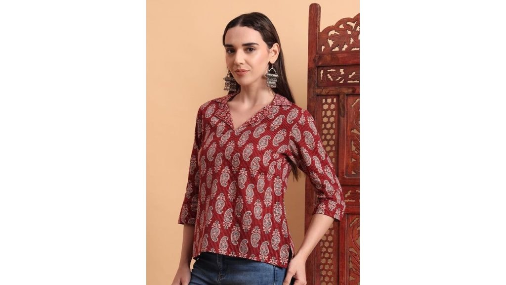 Anouk Rustic Printed Pure Cotton Lapel Collar Tunic