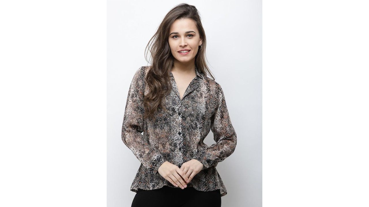 BAESD India Slim Animal Printed Georgette Spread Collar Slim Fit Casual Shirt