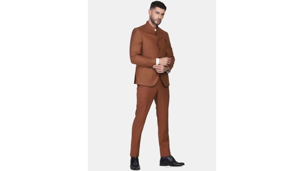 Blackberrys Coffee Brown Self Design Bandhgala