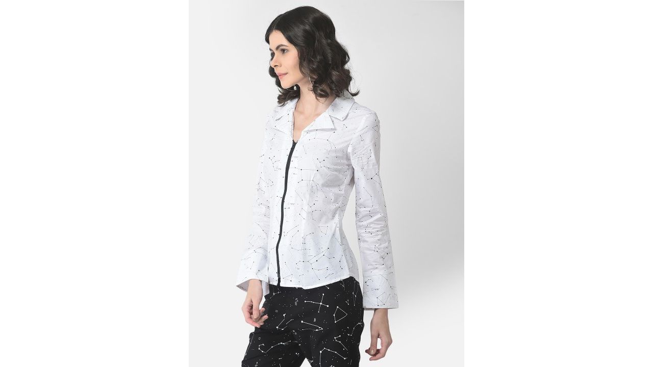 Crimsoune Club Women White Slim Fit Printed Casual Shirt