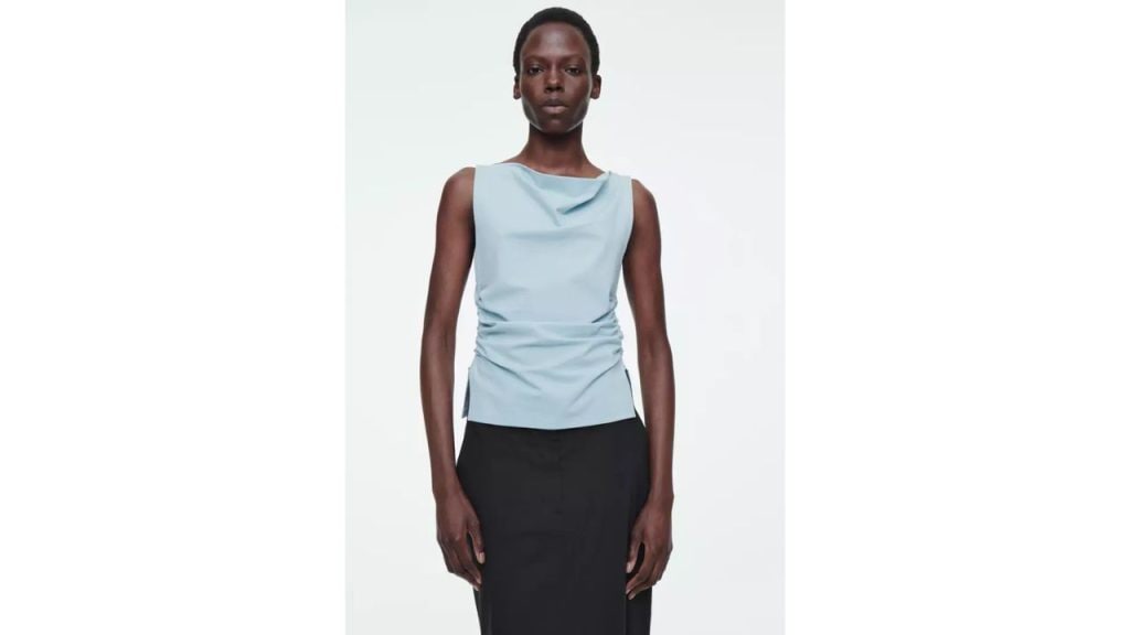 COS Cowl-Neck Gathered Sleeveless Top