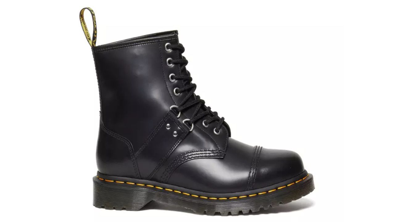 Dr. Martens 1460 HARDWARE POLISHED SMOOTH LEATHER LACE UP BOOTS BLACK - MEN