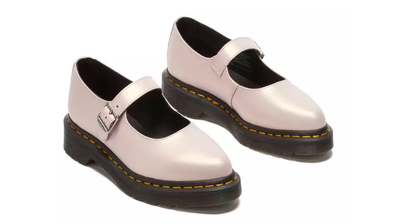 Dr. Martens Elphie II Iridescent Leather Mary Jane Pink Shoes Women