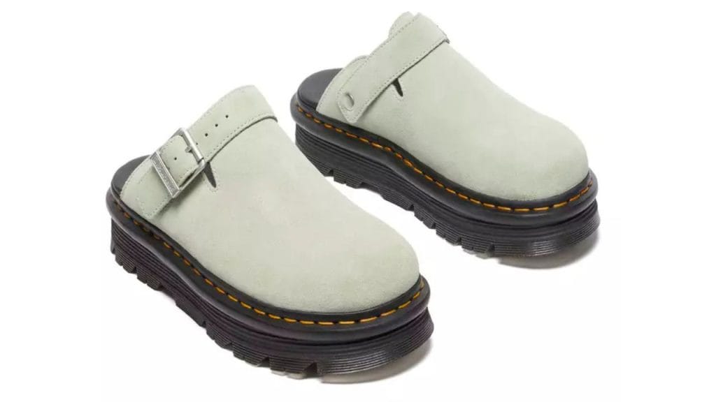 Dr. Martens Zebzag Suede Casual Slingback Platform Sage Green Mules Women