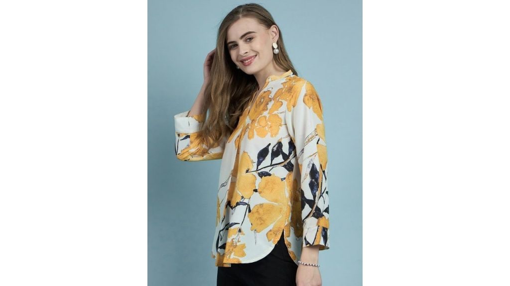 DressBerry Floral Print Mandarin Collar Top
