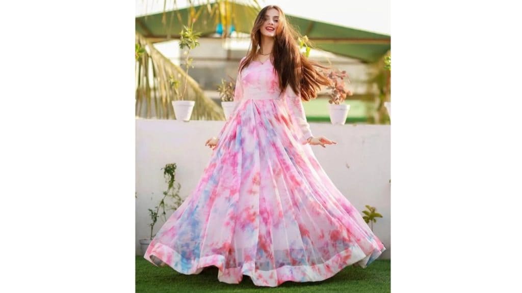 Ekta Floral Print Georgette Stitched Flared Gown