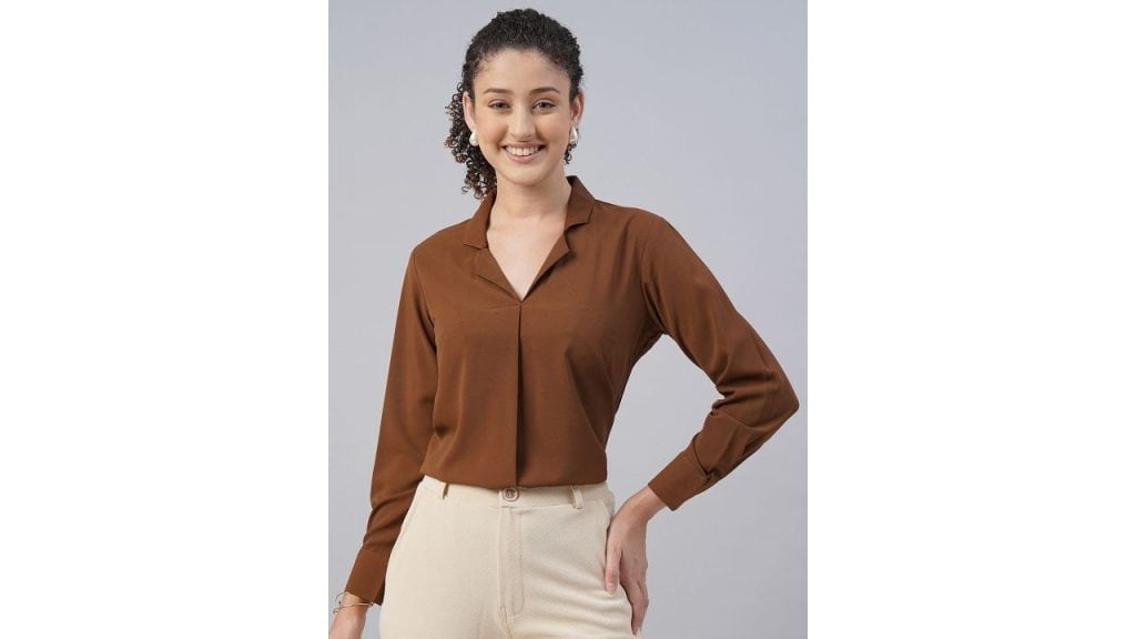 FITHUB Cuban Collar Cuffed Sleeves Formal Top