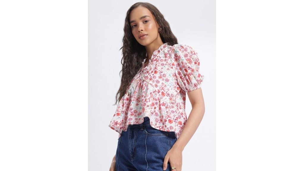Glitchez Ruffled Blooms Floral Printed Top