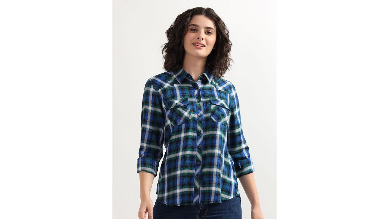 High Skyzz Women Slim Fit Tartan Checks Checked Casual Shirt