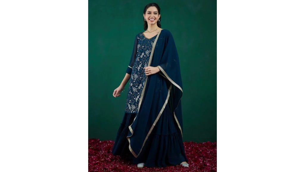 Indo Era Women Georgette Kurta Sharara Dupatta Set