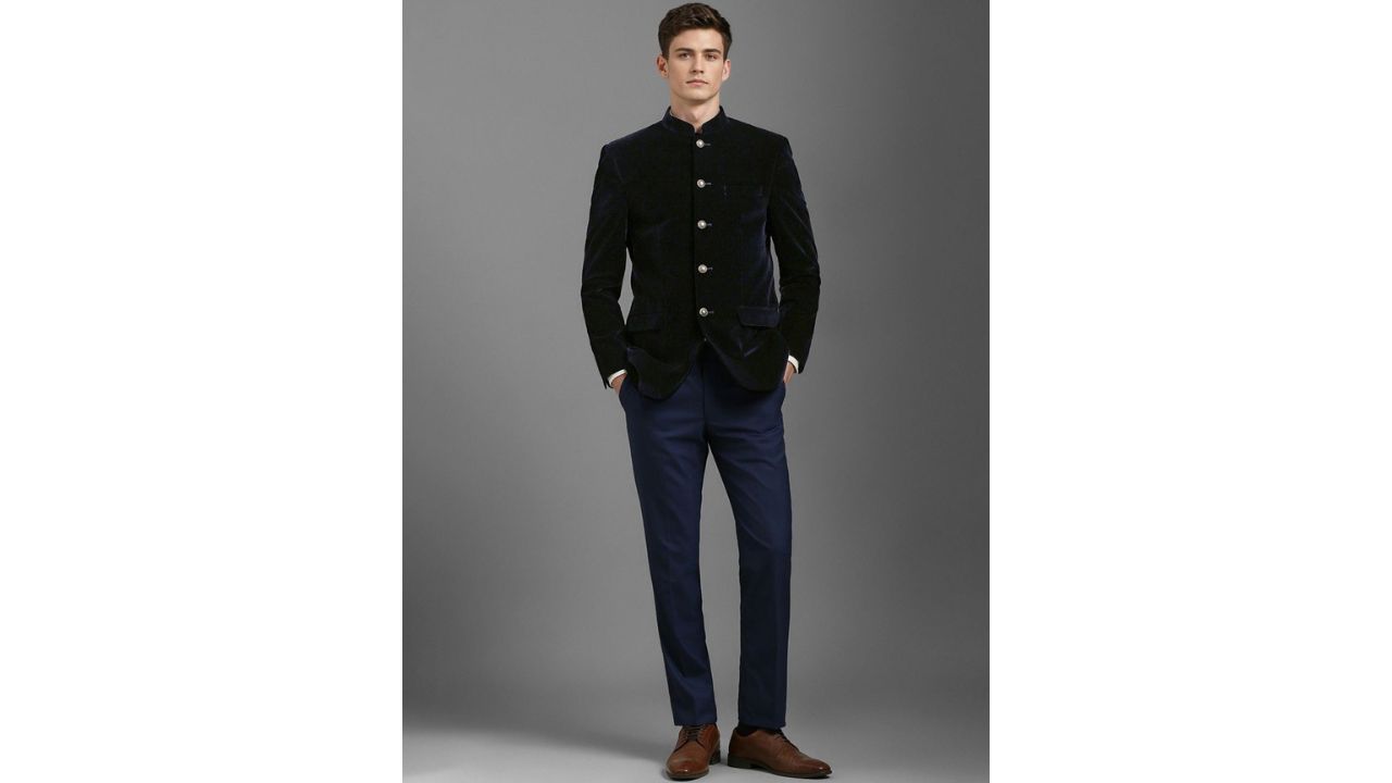 Louis Philippe Mandarin Collar Formal Bandgala Blazer