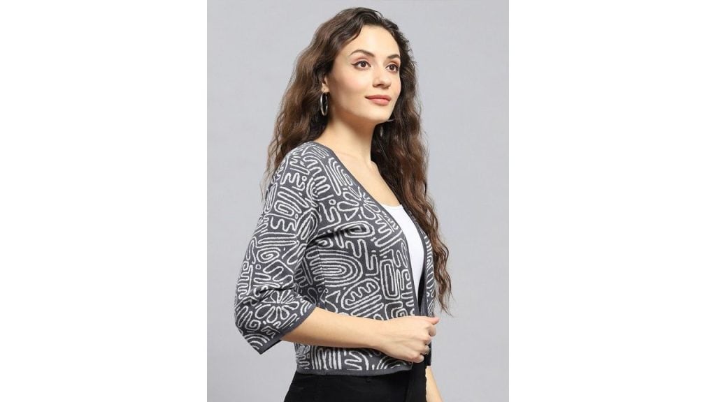 Monte Carlo Geometric Printed Cotton Open Front Crop Shrug