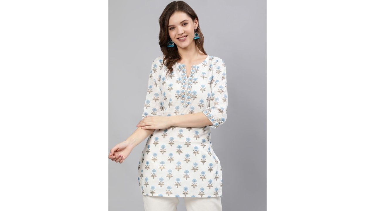 Nayo Off White & Blue Printed Tunic