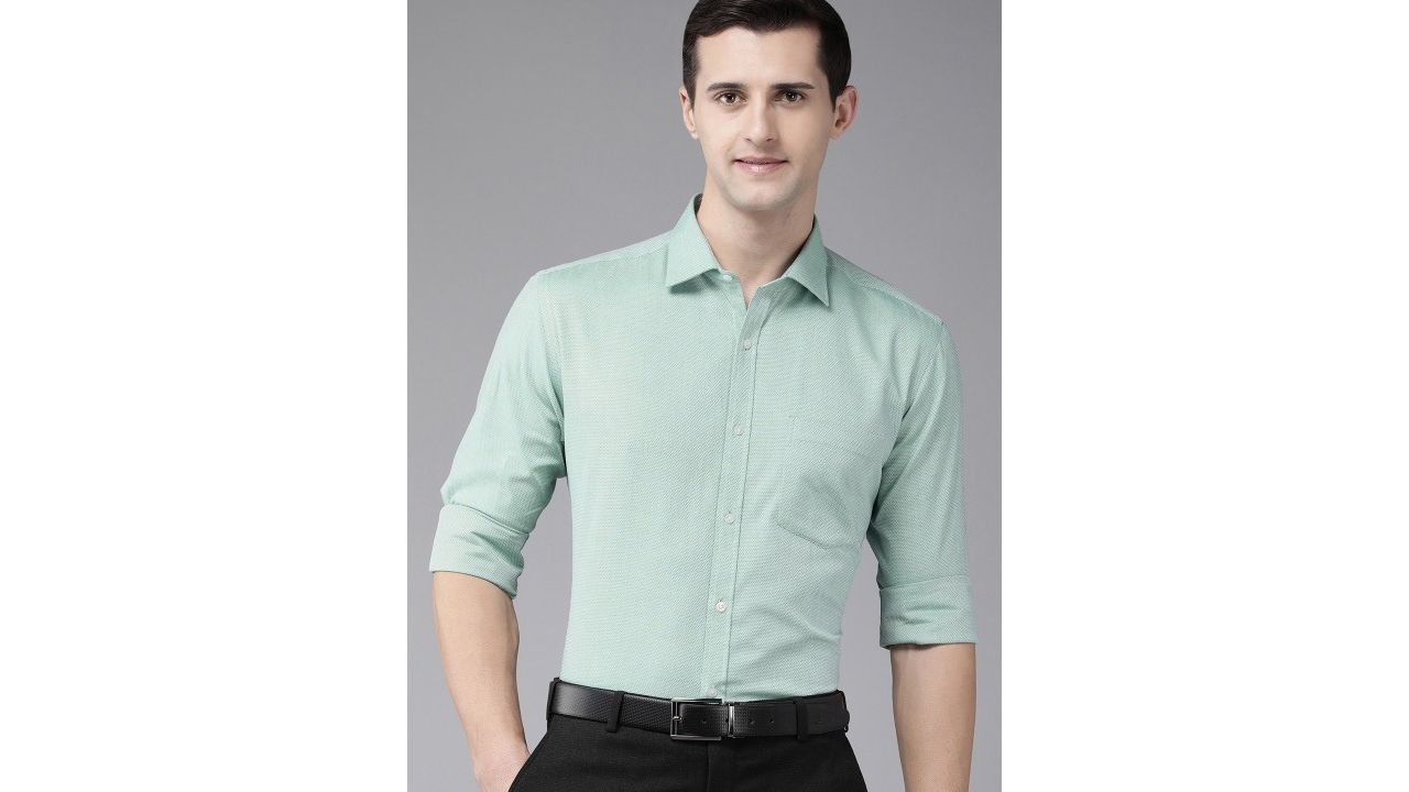 Park Avenue Men Green Solid Pure Cotton Slim Fit Formal Shirt