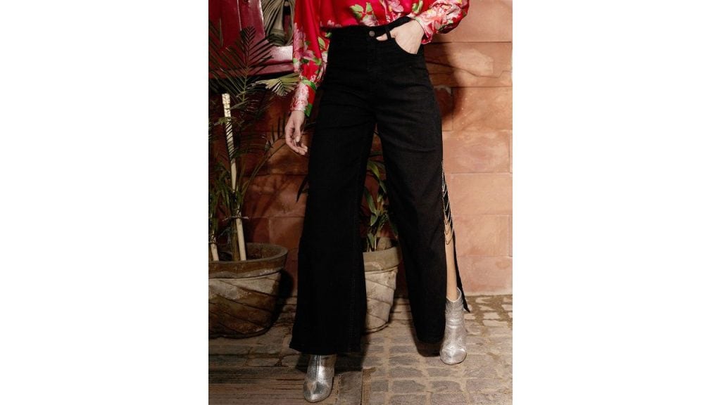 SASSAFRAS Bootcut High-Rise Embellished Jeans
