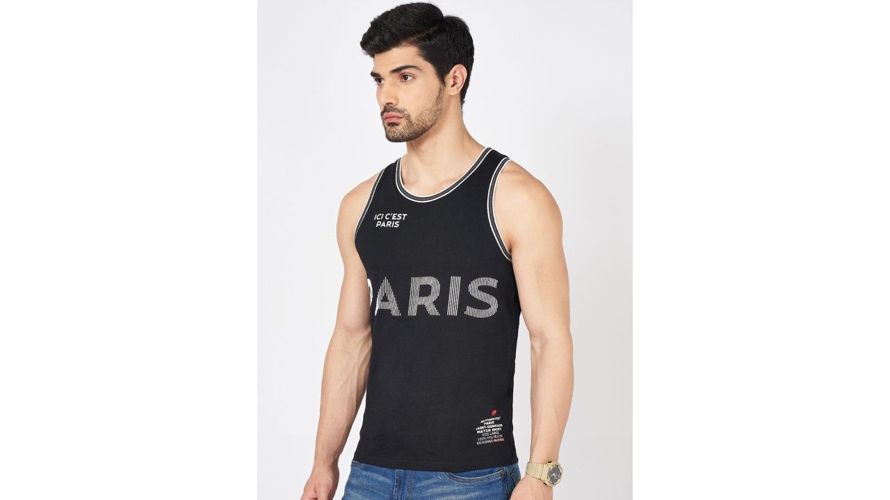 SF JEANS by Pantaloons Printed Pure Cotton Basic Innerwear Vests 8909044714589-Black