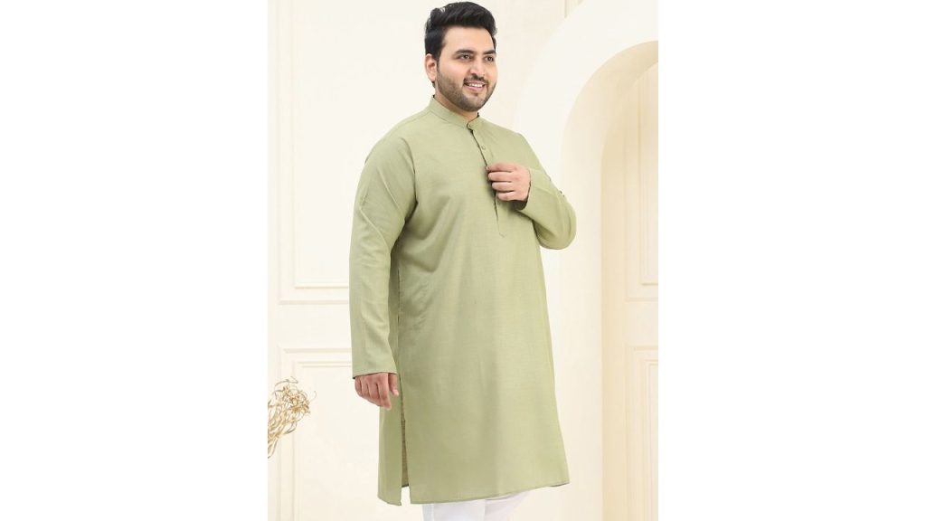SOJANYA PLUS Men Plus Size Green Solid Straight Kurta