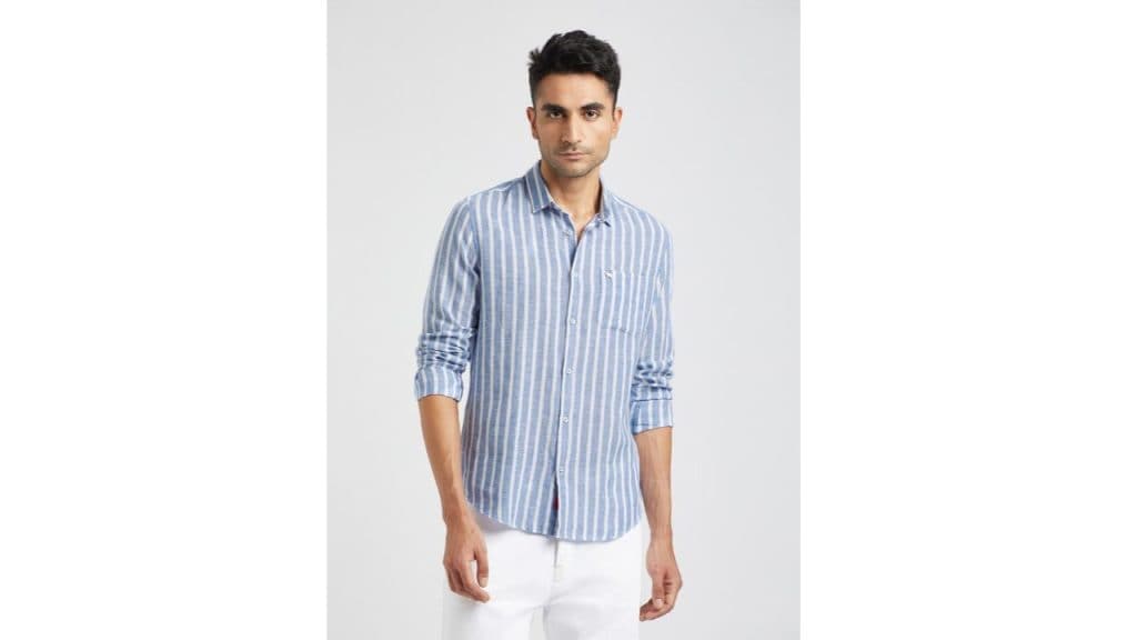 THE BEAR HOUSE Men Striped Slim Fit Comfort Cotton Linen Casual Shirt