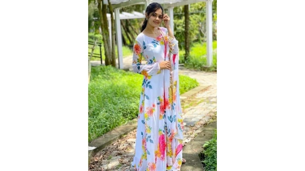 THUMMAR HOUSE Printed Cotton Rayon Stitched Flared Gown