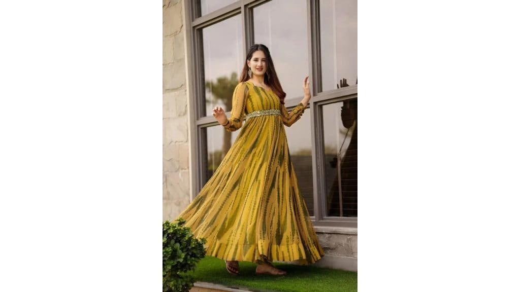 Vastani Enterprise Printed Cotton Blend Stitched Flared Gown