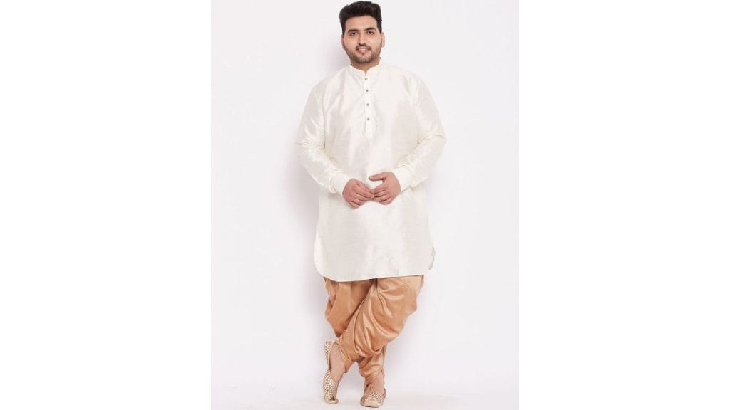 VASTRAMAY Plus Size Men Cream-Coloured & Gold-Toned Kurta with Dhoti Pants