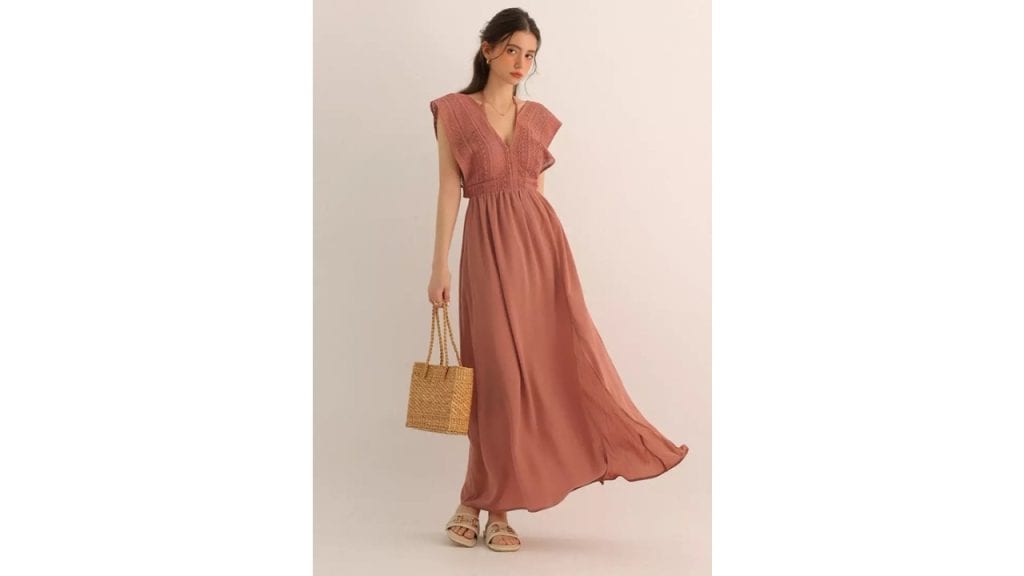 AIR SPACE Open Back Padded Lace Maxi Dress