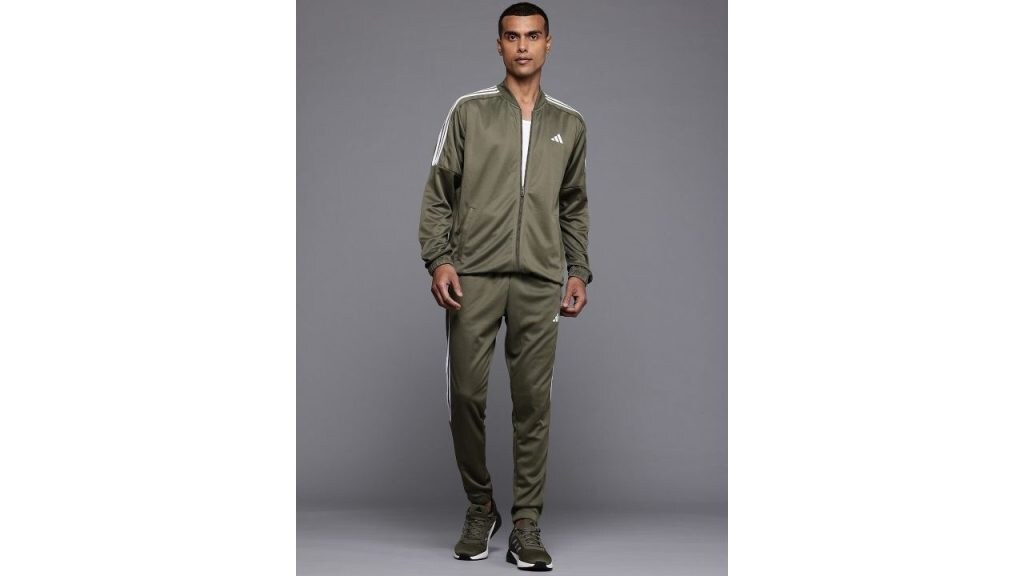 Adidas Striped Detail Drop-Shoulder Sleeves 3S Plain Jacket with Joggers