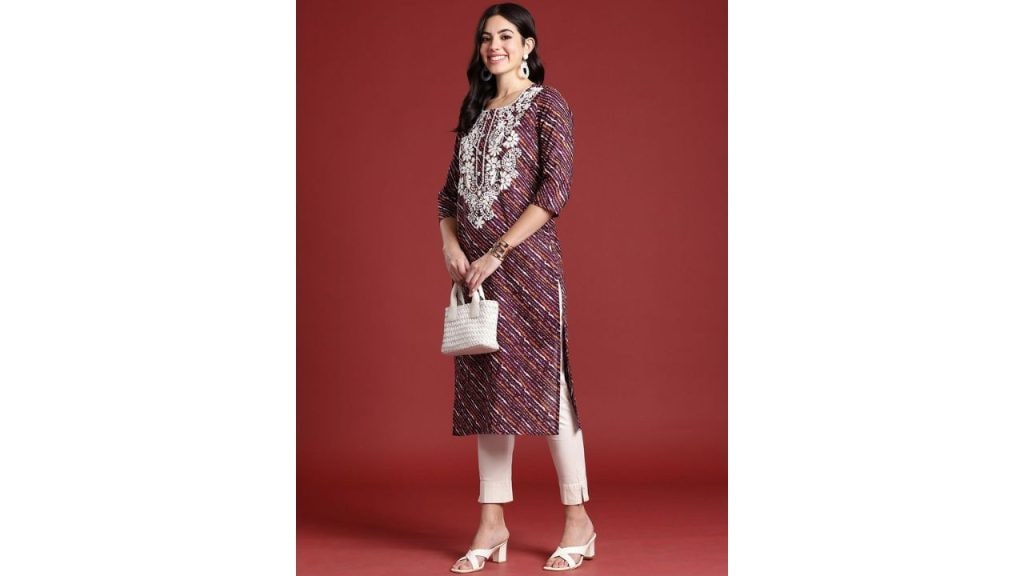 Anouk Leheriya Embroidered Chikankari Pure Cotton Kurta