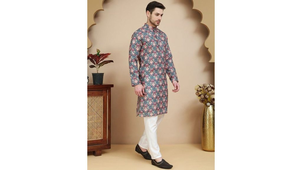 Anouk Rustic Floral Printed Band Collar Straight Kurta With Pyjamas