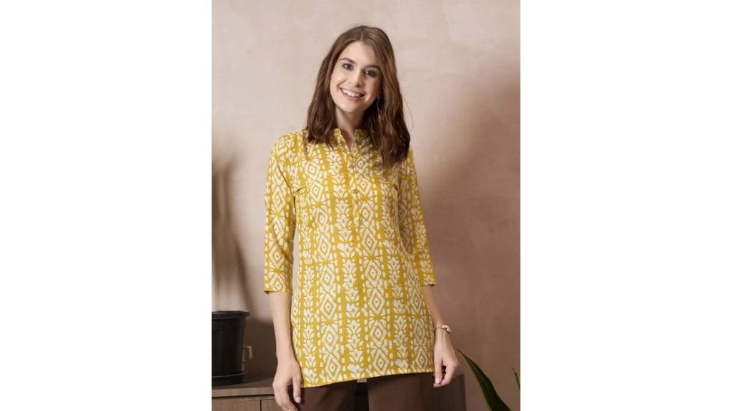 Anouk Rustic Geometric Printed Pure Cotton Short Kurti