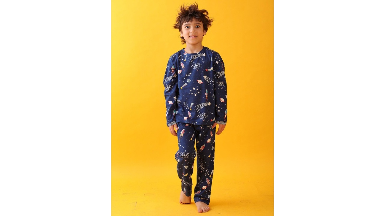 Anthrilo Boys Solar System Dreams Long Sleeves Pyjama Set Blue Night suit