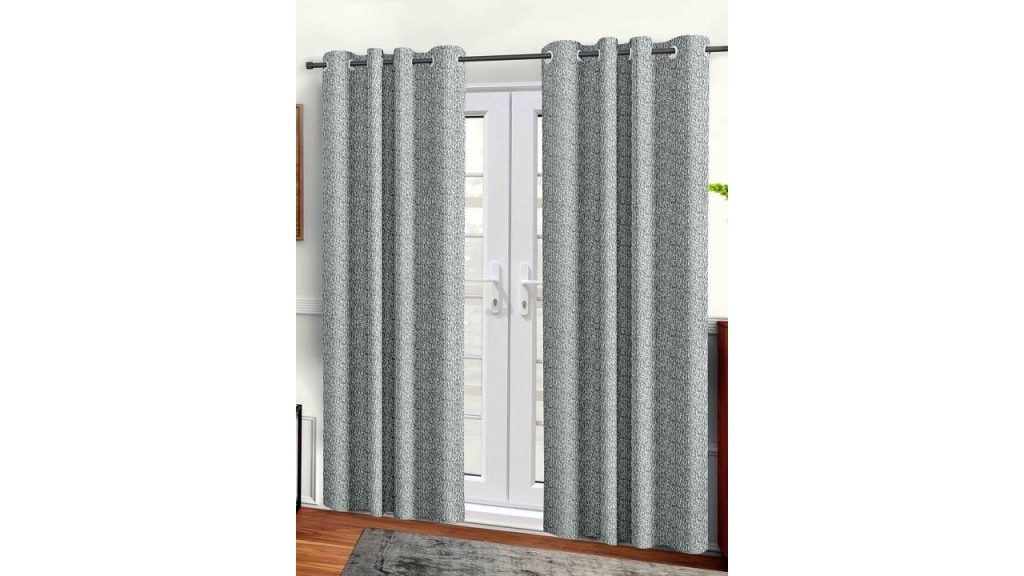 Aura Grey & White 2 Pieces Abstract Printed Eyelet Room Darkening Long Door Curtains