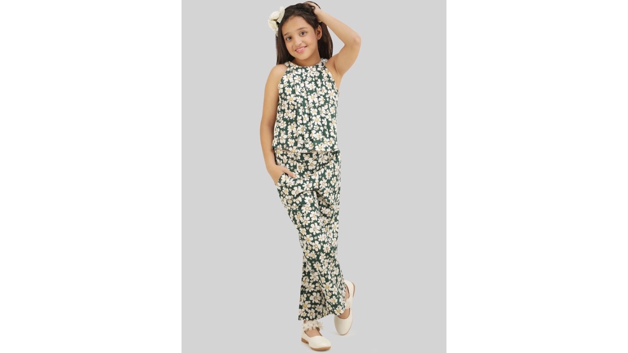BEING NAUGHTY Girls Printed Sleeveless Top & Trouser Clothing Set