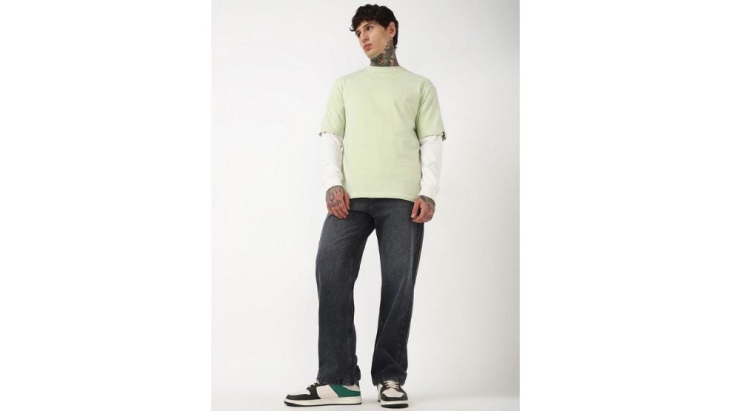 Bewakoof Men's Grey Baggy Washed Mid-Rise Jeans