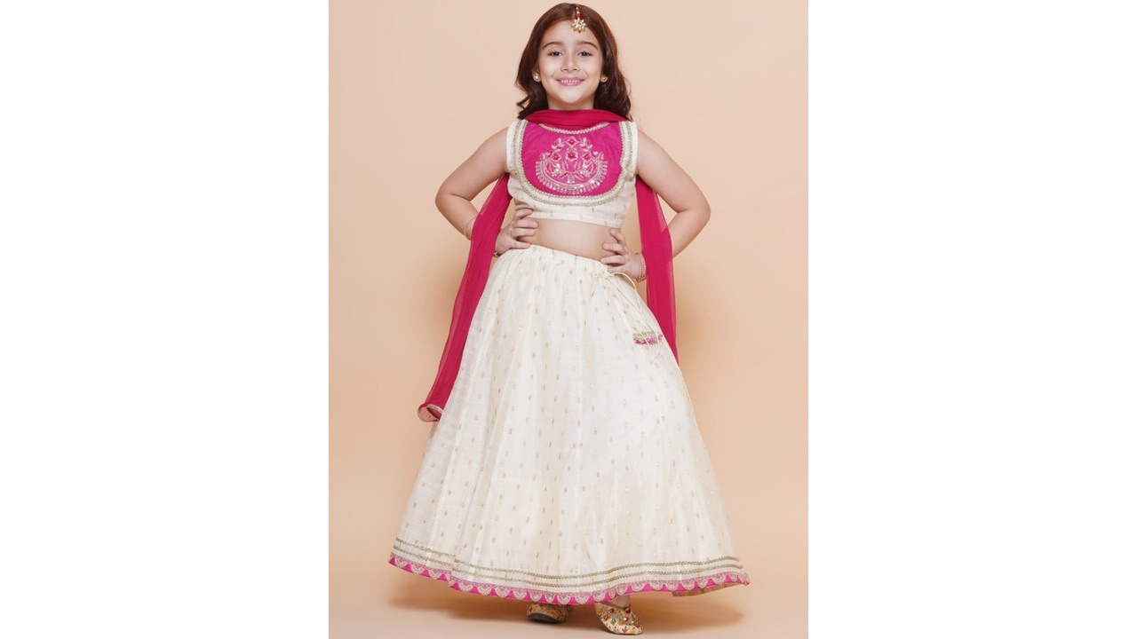Bitiya by Bhama Girls Embroidered Ready to Wear Lehenga & Blouse With Dupatta