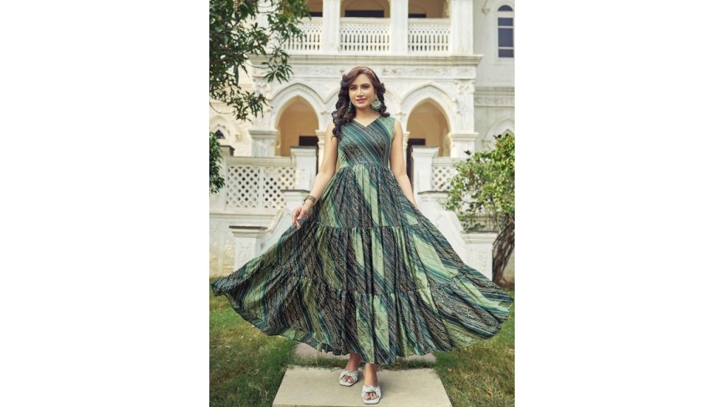 CHANSI Bandhani Printed Maxi Gown Ethnic Dress