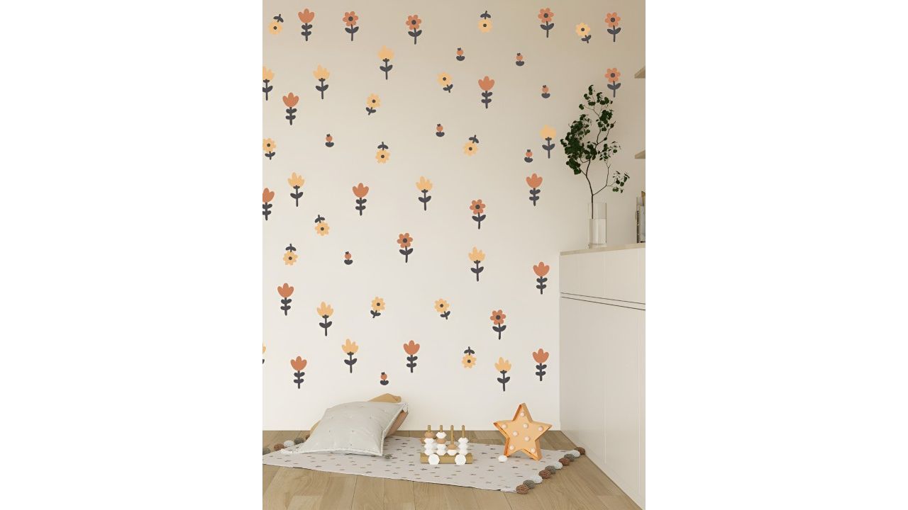 CVANU Beige & Brown 2 Pieces Flowers Wall Sticker