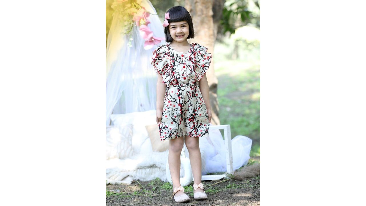 Cutiekins Girls Floral Printed Ruffles Playsuit
