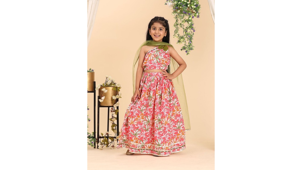 Cutiekins Girls Printed Ready to Wear Lehenga & Blouse With Dupatta