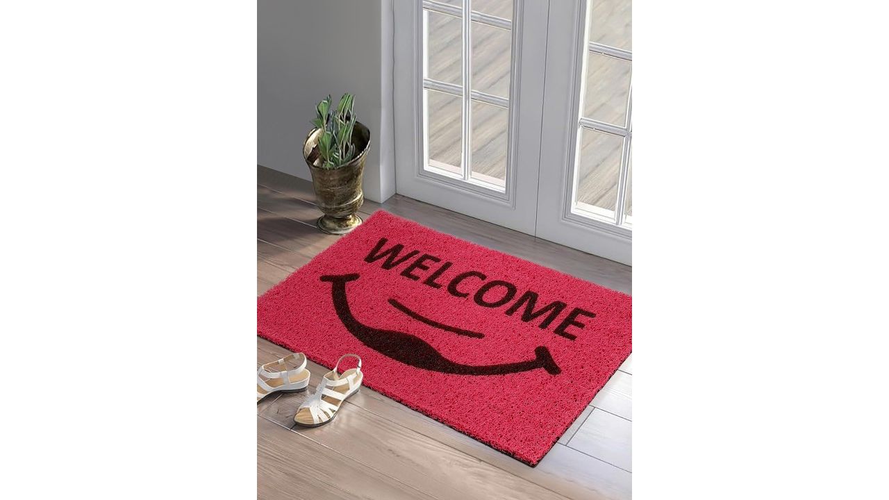 DREAM WEAVERZ Pink & Brown Printed Anti Skid Doormat
