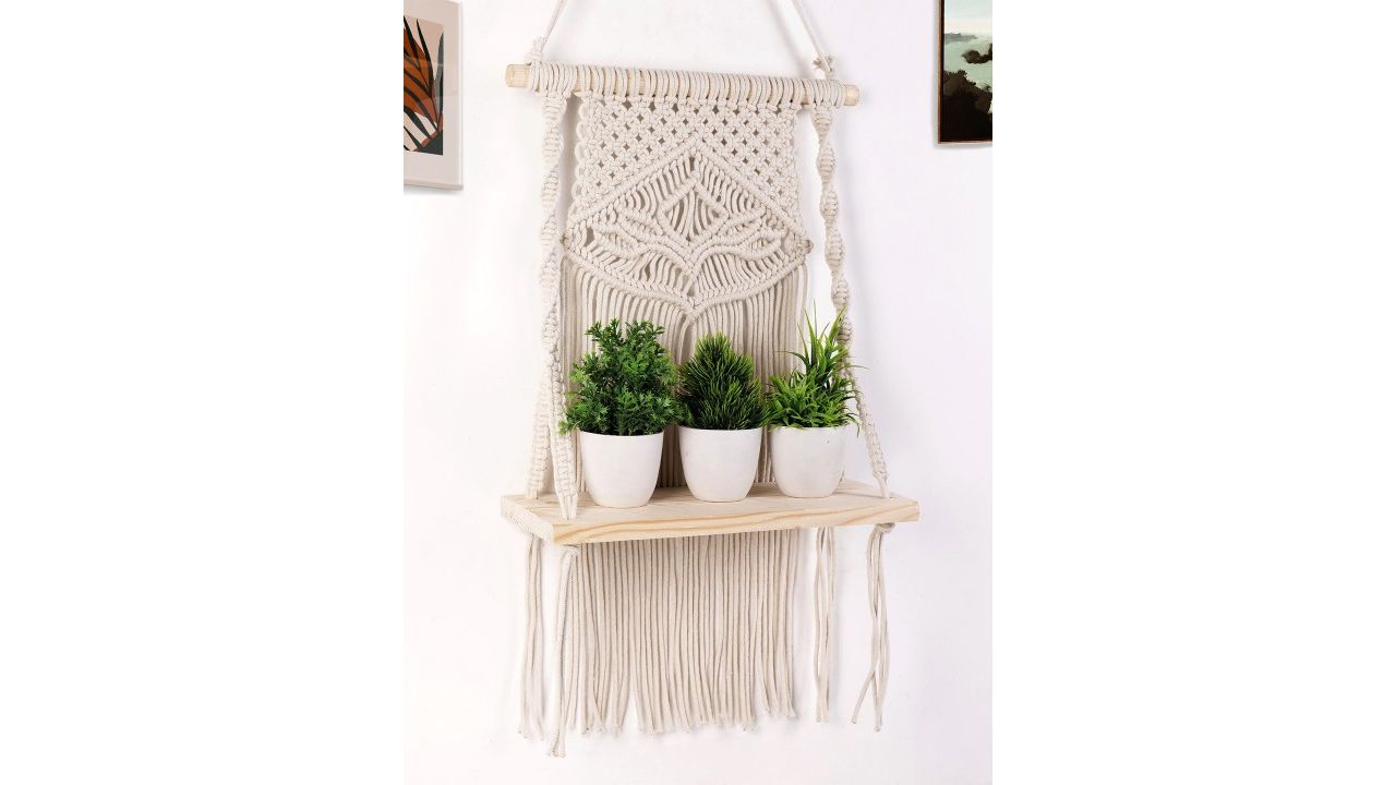 Decazone Macrame Beige Indoor Wall Hanging Shelf