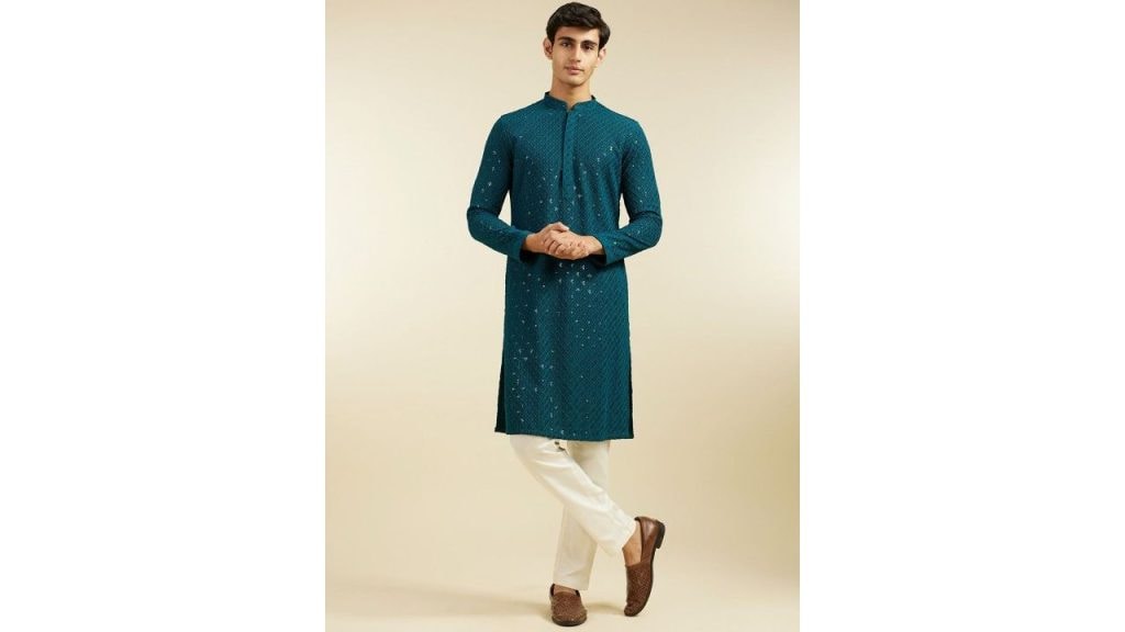 Diwas by Manyavar Geometric Chikankari Embroidered & Sequinned Kurta