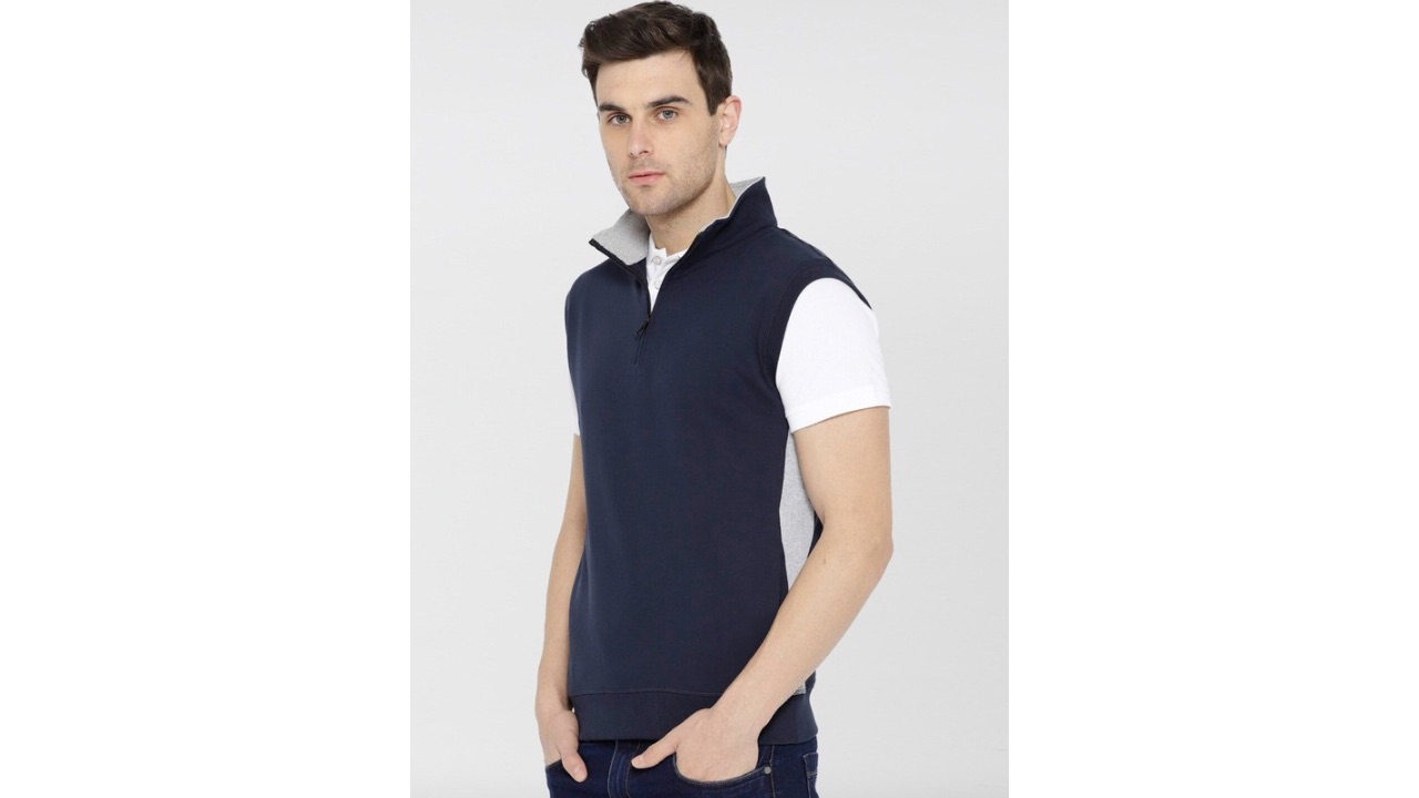 Dream of Glory Inc Men Navy Blue Solid Sleeveless Pullover Sweatshirt