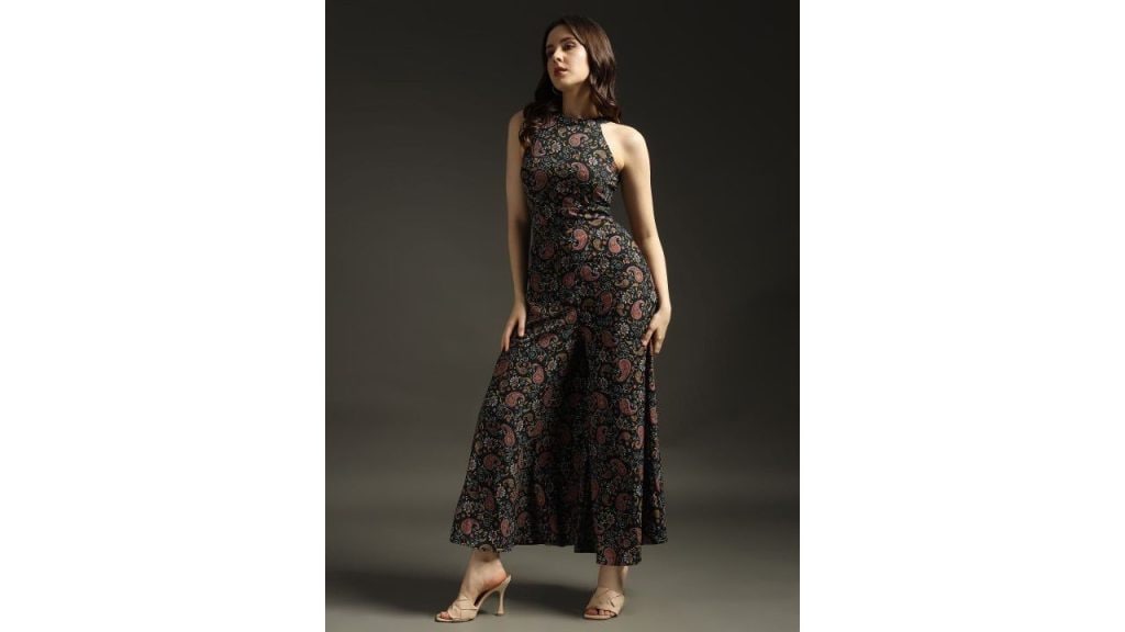 Emeros Women Halter Neck Printed Culotte Jumpsuit with Ruffles