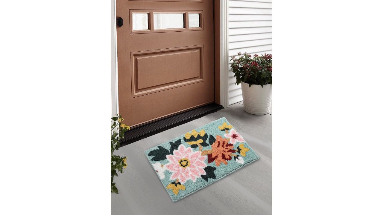 FABINALIV Turquoise Blue Floral Anti-Skid Door Mat