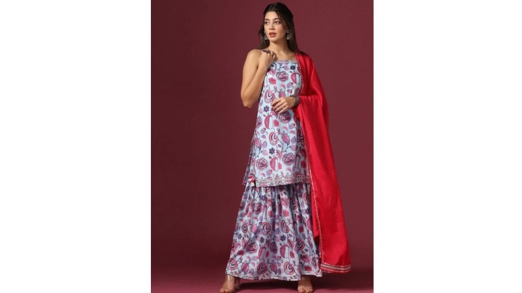 FASHION DREAM Floral Printed Regular Gotta Patti Kurta with Sharara & With Dupatta