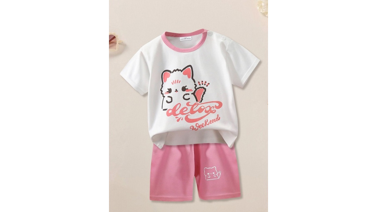 FOREVER FRIDAY Girls Printed Round Neck Short Sleeve T-shirt with Shorts