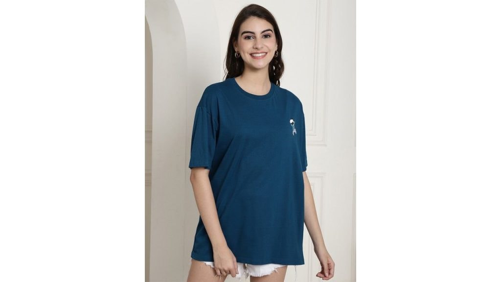 Fabflee Women Graphic Printed Drop-Shoulder Sleeves Cotton Oversized T-Shirt
