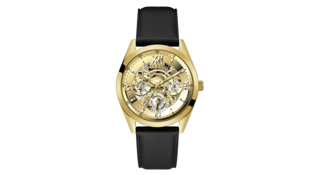GUESS Men Skeleton Dial & Leather Straps Analogue Multi Function Watch GW0389G2