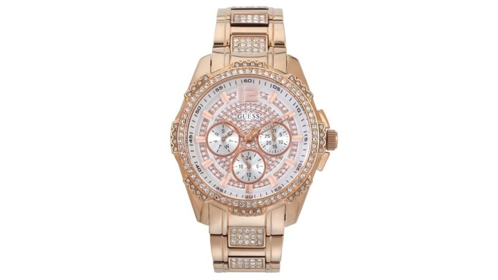 GUESS Women Embellished Dial Stainless Steel Bracelet Style Straps Analogue Watch U0286L2M